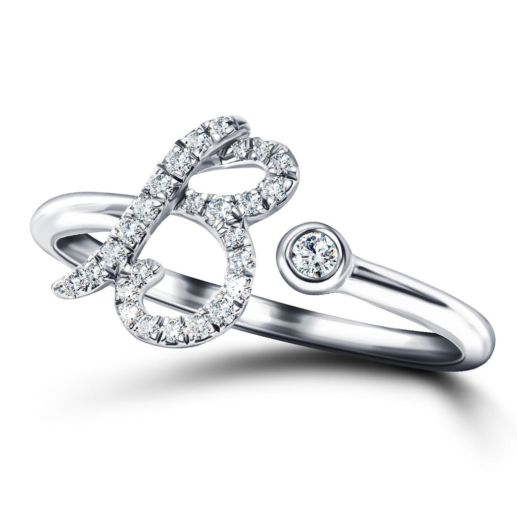 Fancy Diamond Initial 'B' Ring 0.11ct G/SI Quality in 9k White Gold - All Diamond
