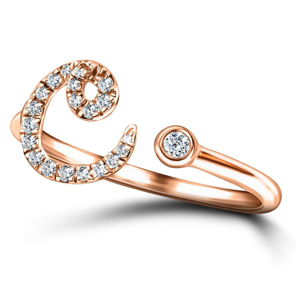 Fancy Diamond Initial 'C' Ring 0.11ct G/SI Quality in 9k Rose Gold - All Diamond