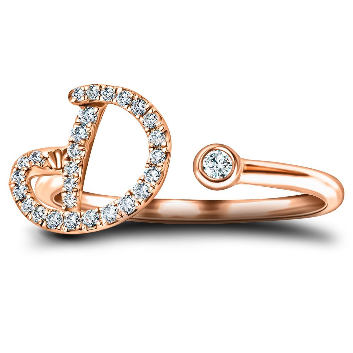 Fancy Diamond Initial 'D' Ring 0.13ct G/SI Quality in 9k Rose Gold - All Diamond