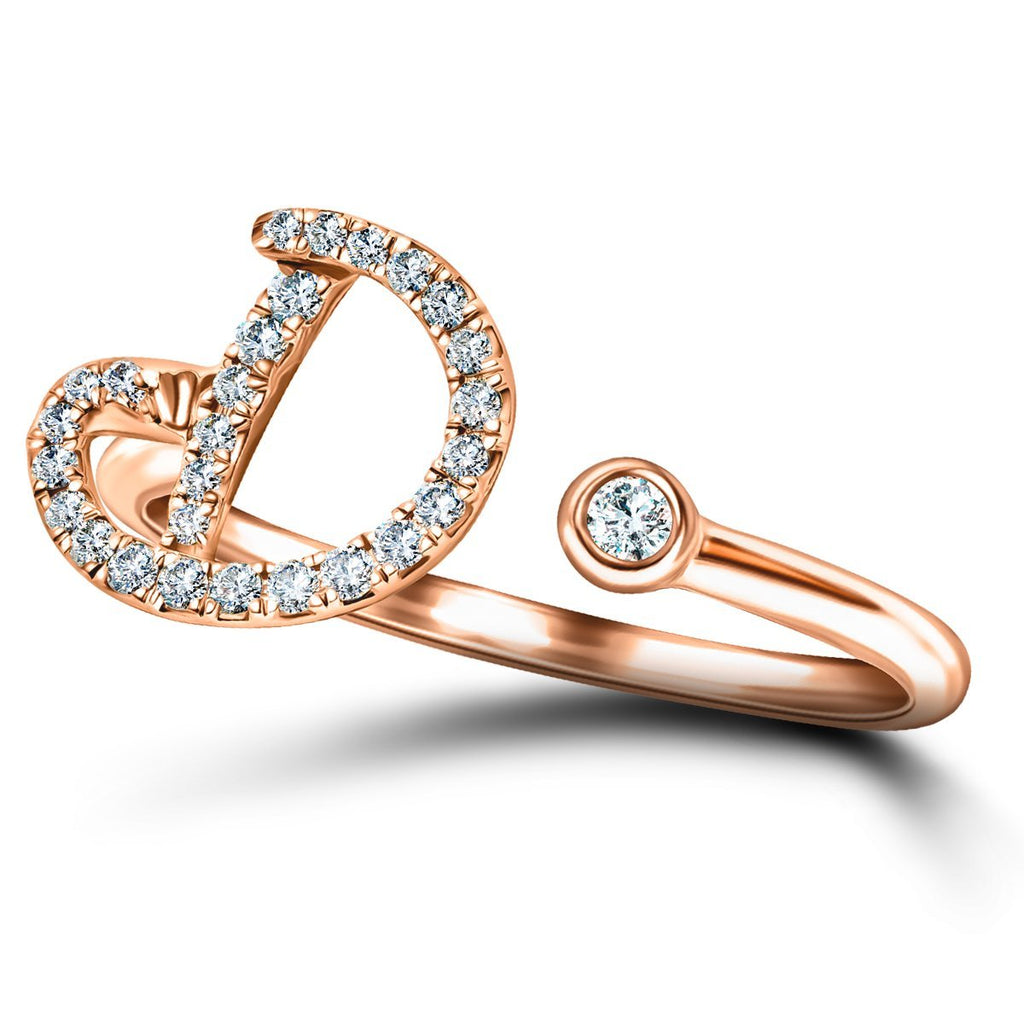Fancy Diamond Initial 'D' Ring 0.13ct G/SI Quality in 9k Rose Gold - All Diamond