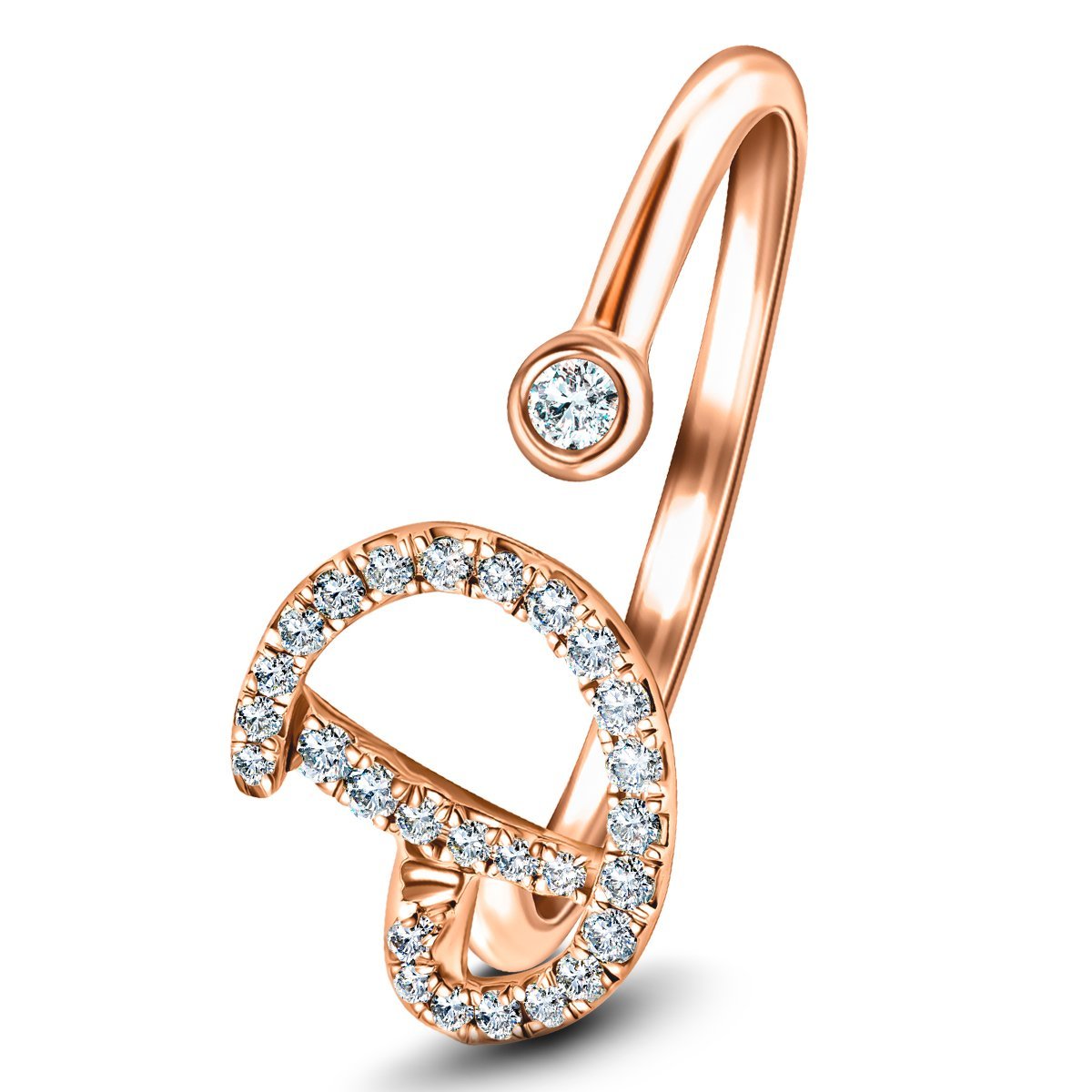 Fancy Diamond Initial 'D' Ring 0.13ct G/SI Quality in 9k Rose Gold - All Diamond