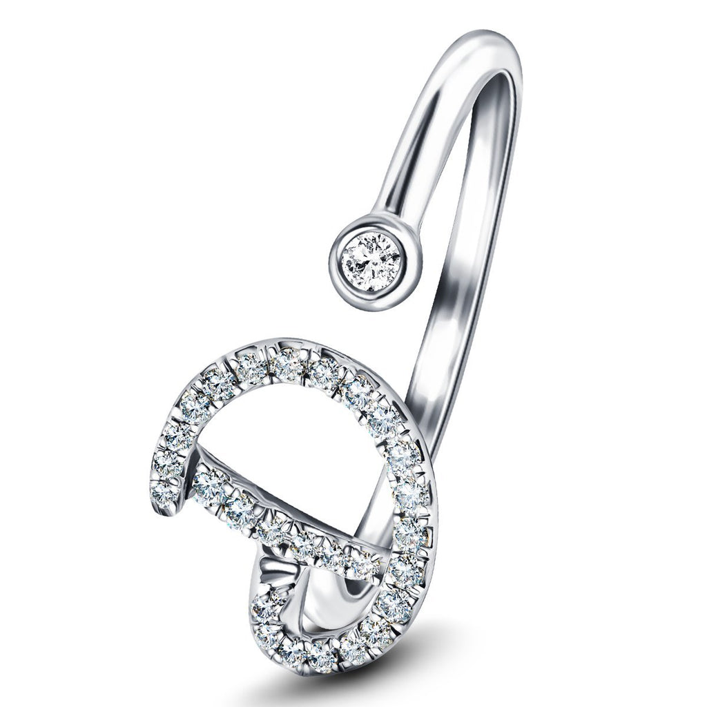 Fancy Diamond Initial 'D' Ring 0.13ct G/SI Quality in 9k White Gold - All Diamond