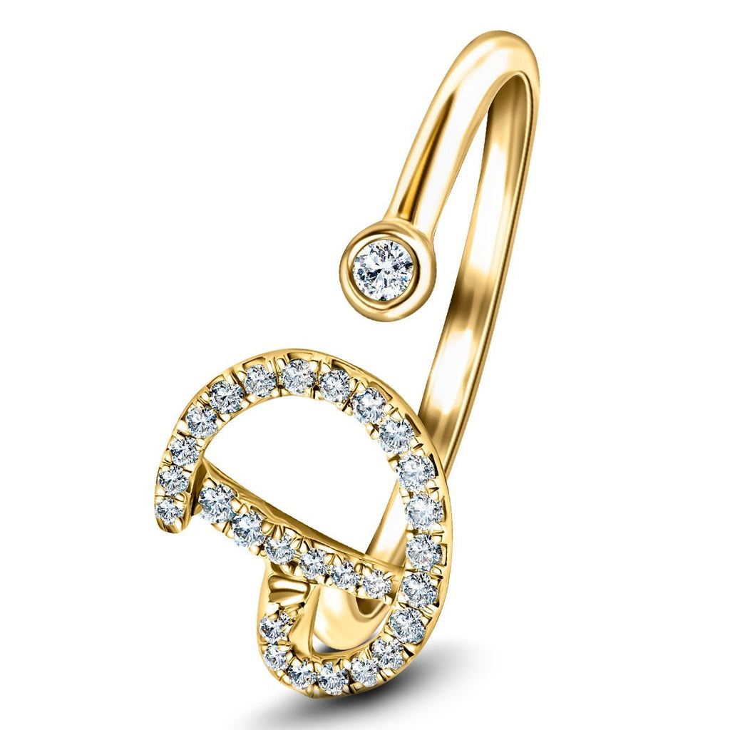Fancy Diamond Initial 'D' Ring 0.13ct G/SI Quality in 9k Yellow Gold - All Diamond