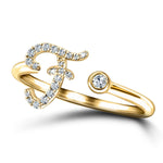 Fancy Diamond Initial 'F' Ring 0.10ct G/SI Quality in 9k Yellow Gold - All Diamond