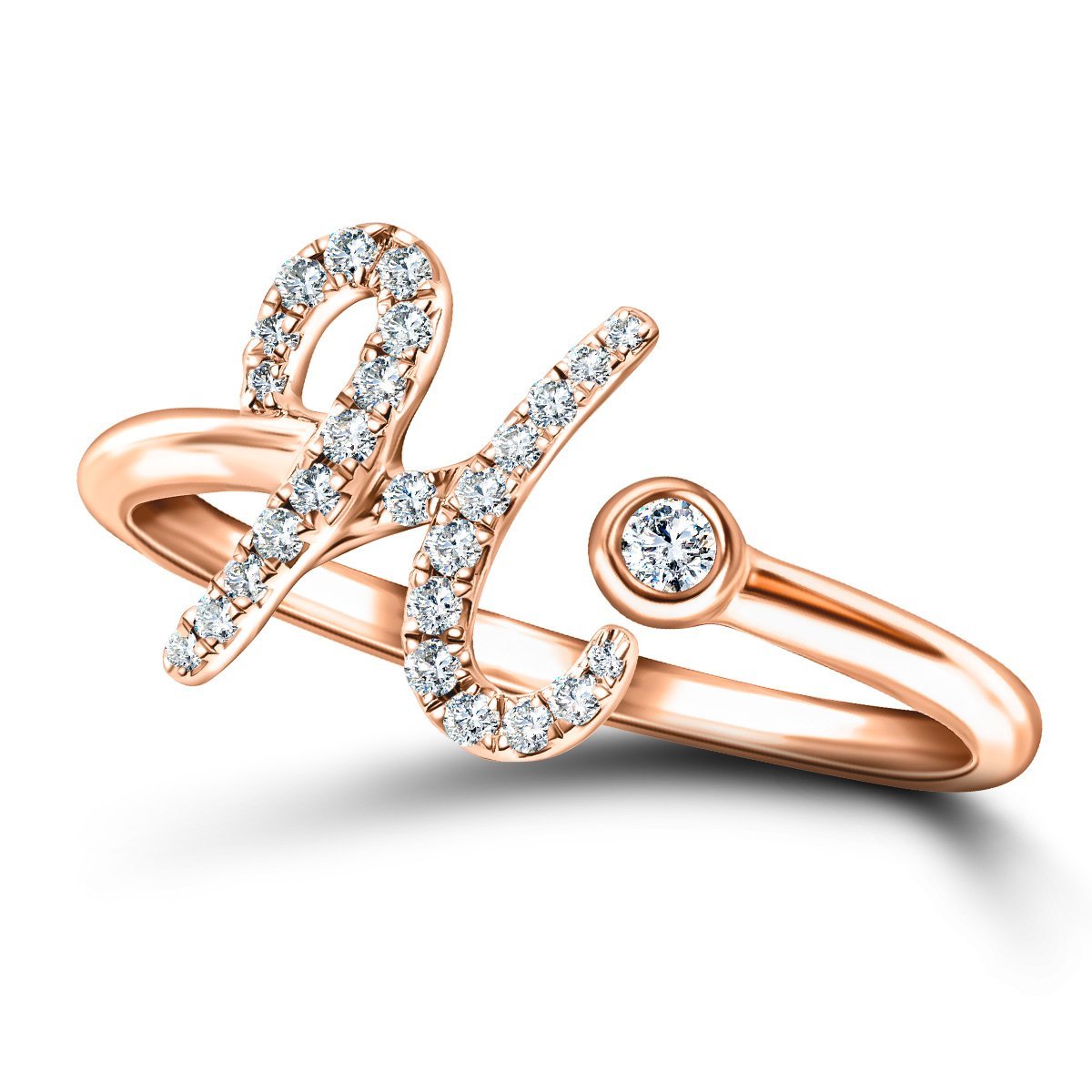 Fancy Diamond Initial 'H' Ring 0.12ct G/SI Quality in 9k Rose Gold - All Diamond