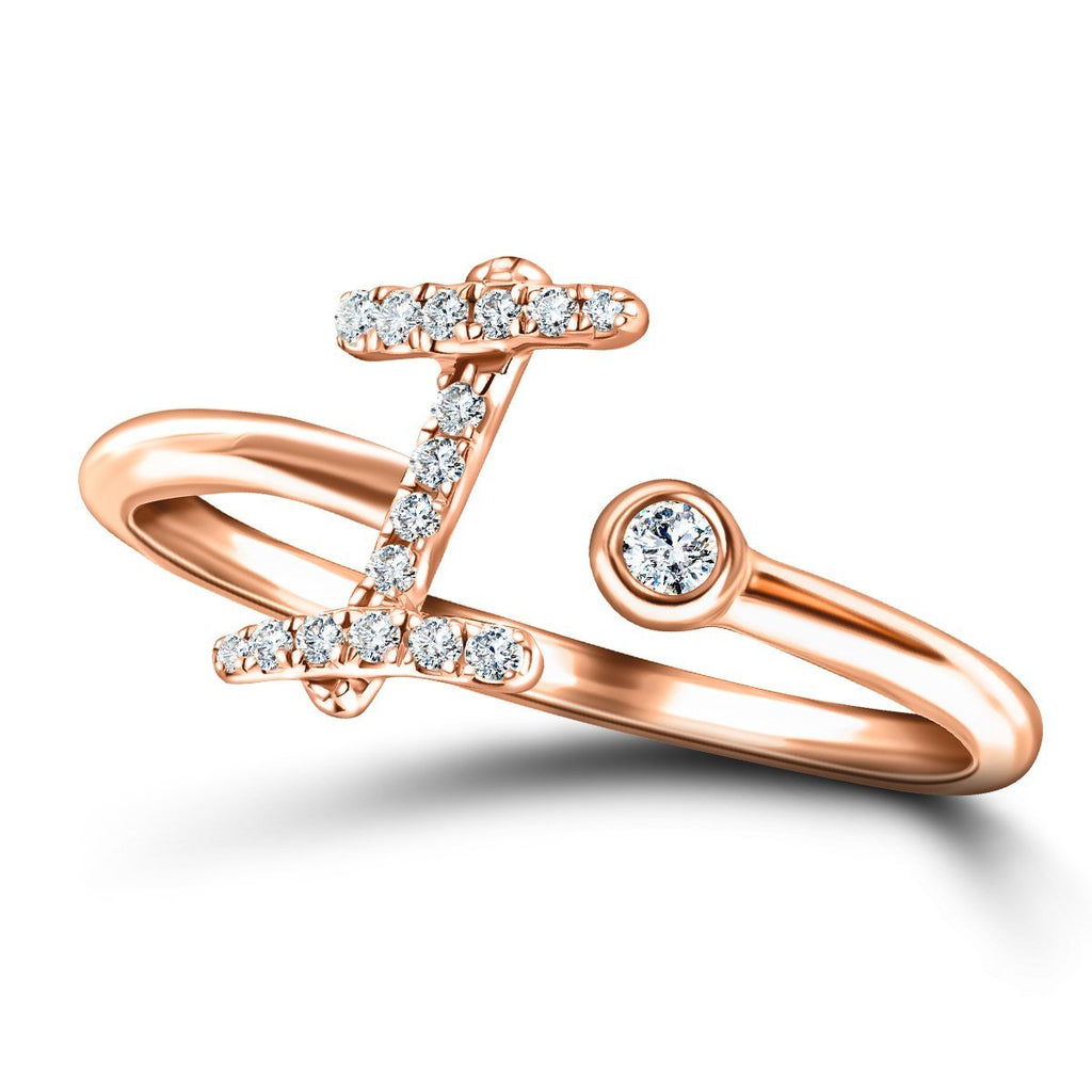 Fancy Diamond Initial 'I' Ring 0.10ct G/SI Quality in 9k Rose Gold - All Diamond