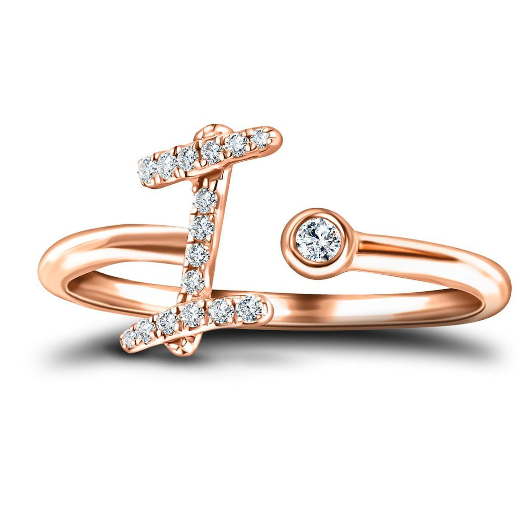 Fancy Diamond Initial 'I' Ring 0.10ct G/SI Quality in 9k Rose Gold - All Diamond