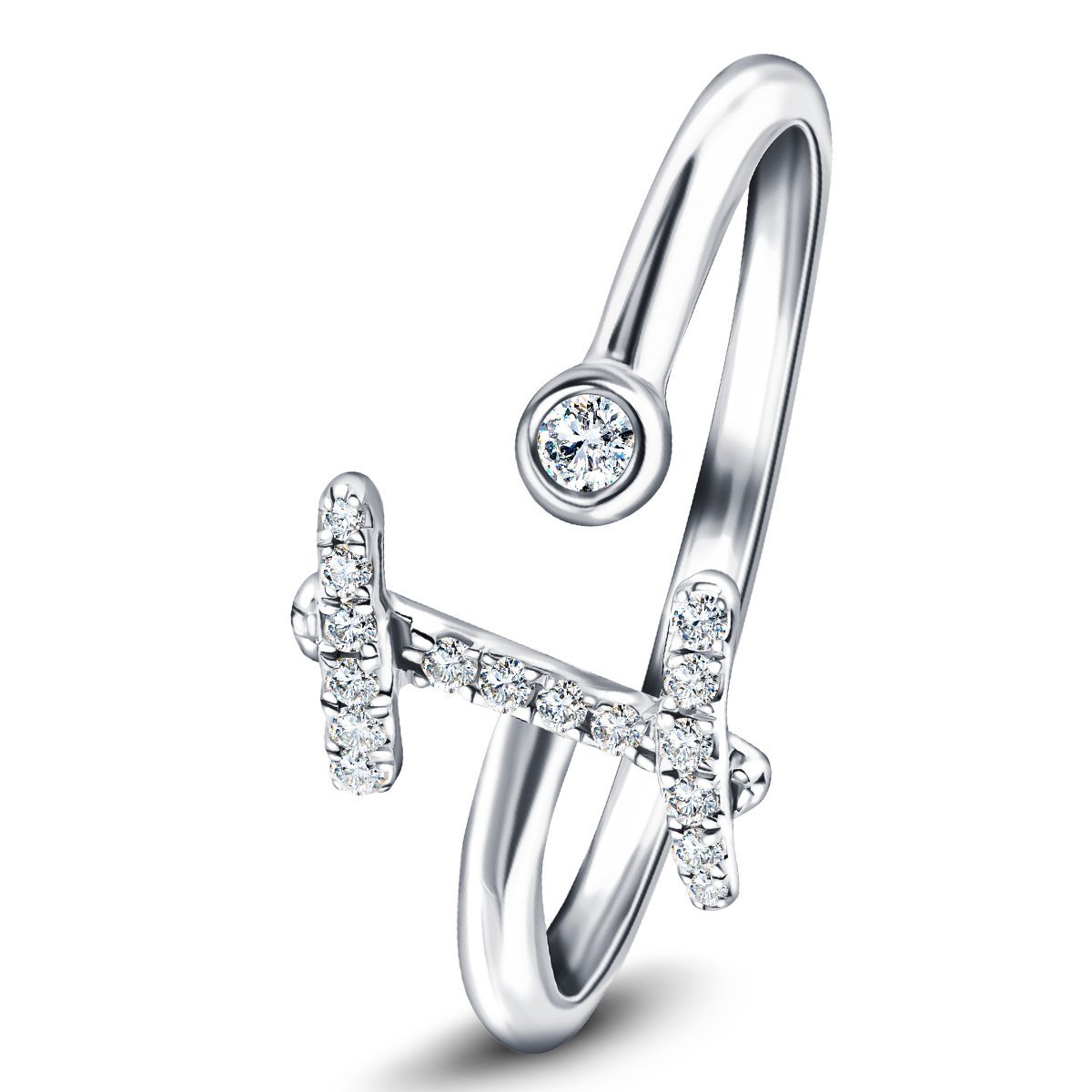 Fancy Diamond Initial 'I' Ring 0.10ct G/SI Quality in 9k White Gold - All Diamond