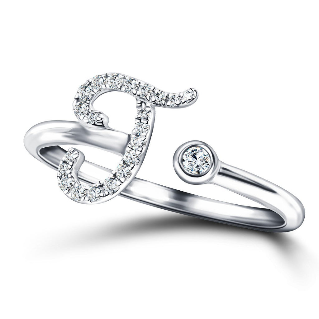 Fancy Diamond Initial 'J' Ring 0.10ct G/SI Quality in 9k White Gold - All Diamond
