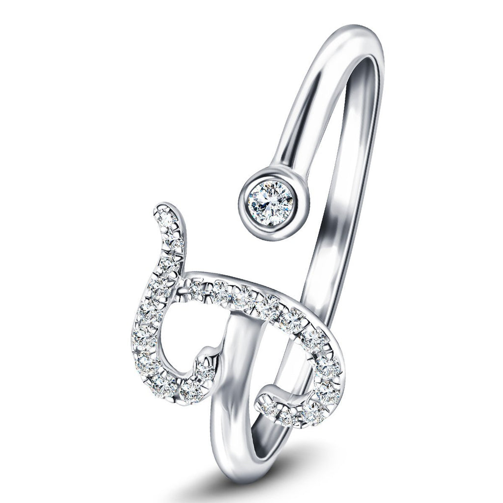 Fancy Diamond Initial 'J' Ring 0.10ct G/SI Quality in 9k White Gold - All Diamond