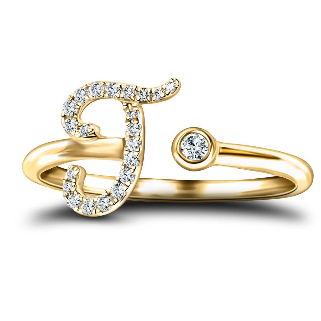 Fancy Diamond Initial 'J' Ring 0.10ct G/SI Quality in 9k Yellow Gold - All Diamond
