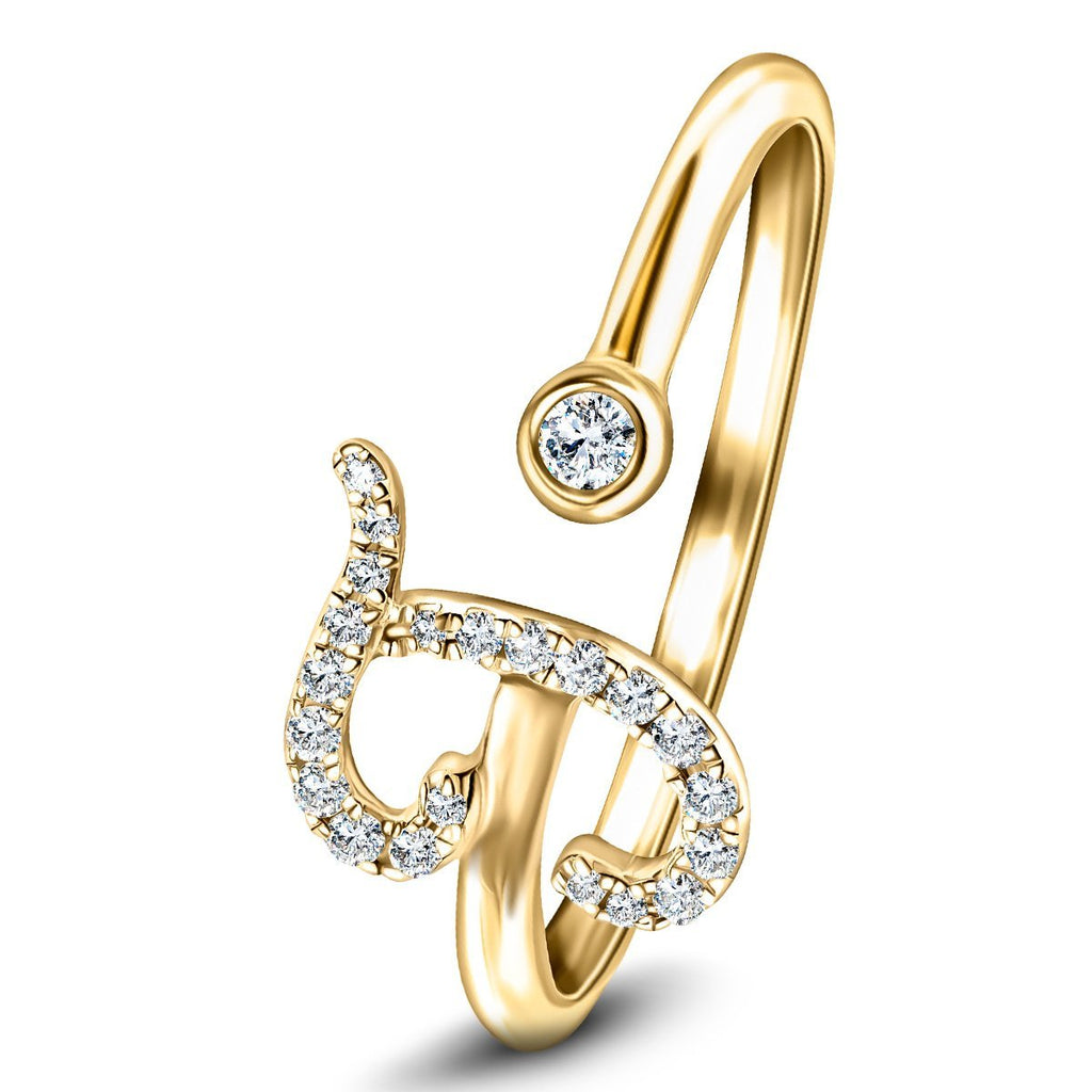 Fancy Diamond Initial 'J' Ring 0.10ct G/SI Quality in 9k Yellow Gold - All Diamond