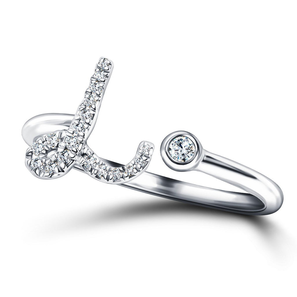 Fancy Diamond Initial 'L' Ring 0.10ct G/SI Quality in 9k White Gold - All Diamond