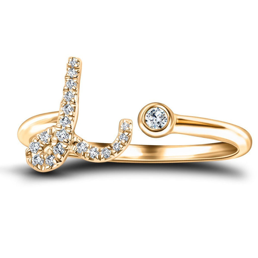 Fancy Diamond Initial 'L' Ring 0.10ct G/SI Quality in 9k Yellow Gold - All Diamond