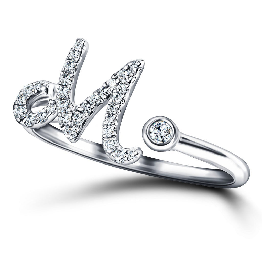 Fancy Diamond Initial 'M' Ring 0.11ct G/SI Quality in 9k White Gold - All Diamond