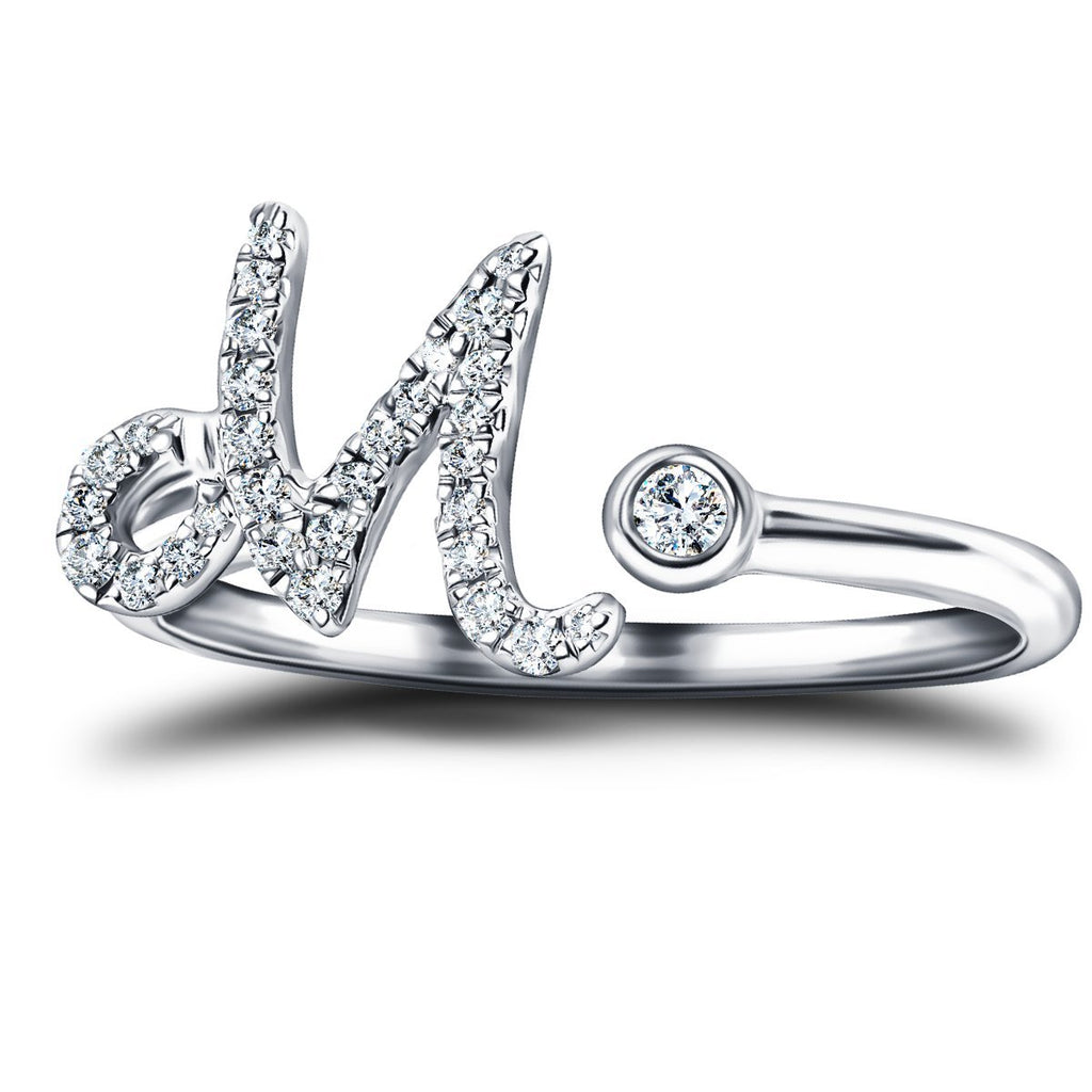 Fancy Diamond Initial 'M' Ring 0.11ct G/SI Quality in 9k White Gold - All Diamond