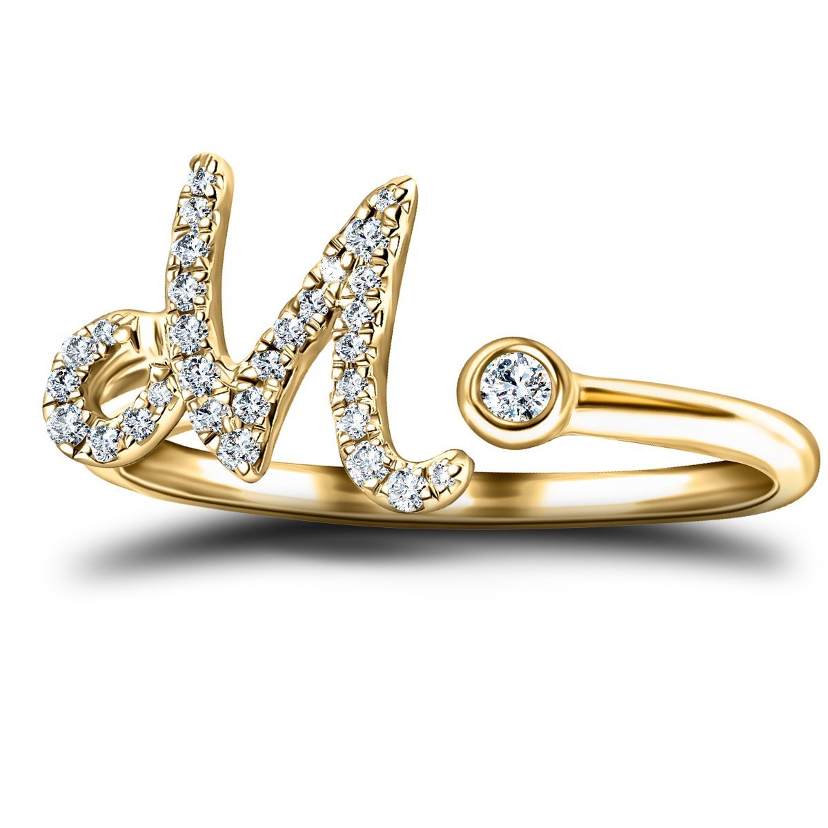 Fancy Diamond Initial 'M' Ring 0.11ct G/SI Quality in 9k Yellow Gold - All Diamond