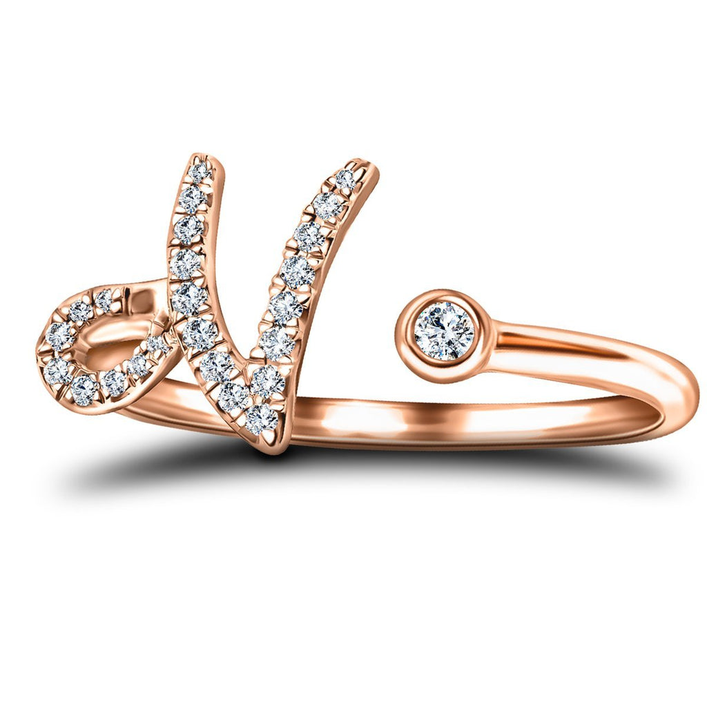 Fancy Diamond Initial 'N' Ring 0.11ct G/SI Quality in 9k Rose Gold - All Diamond
