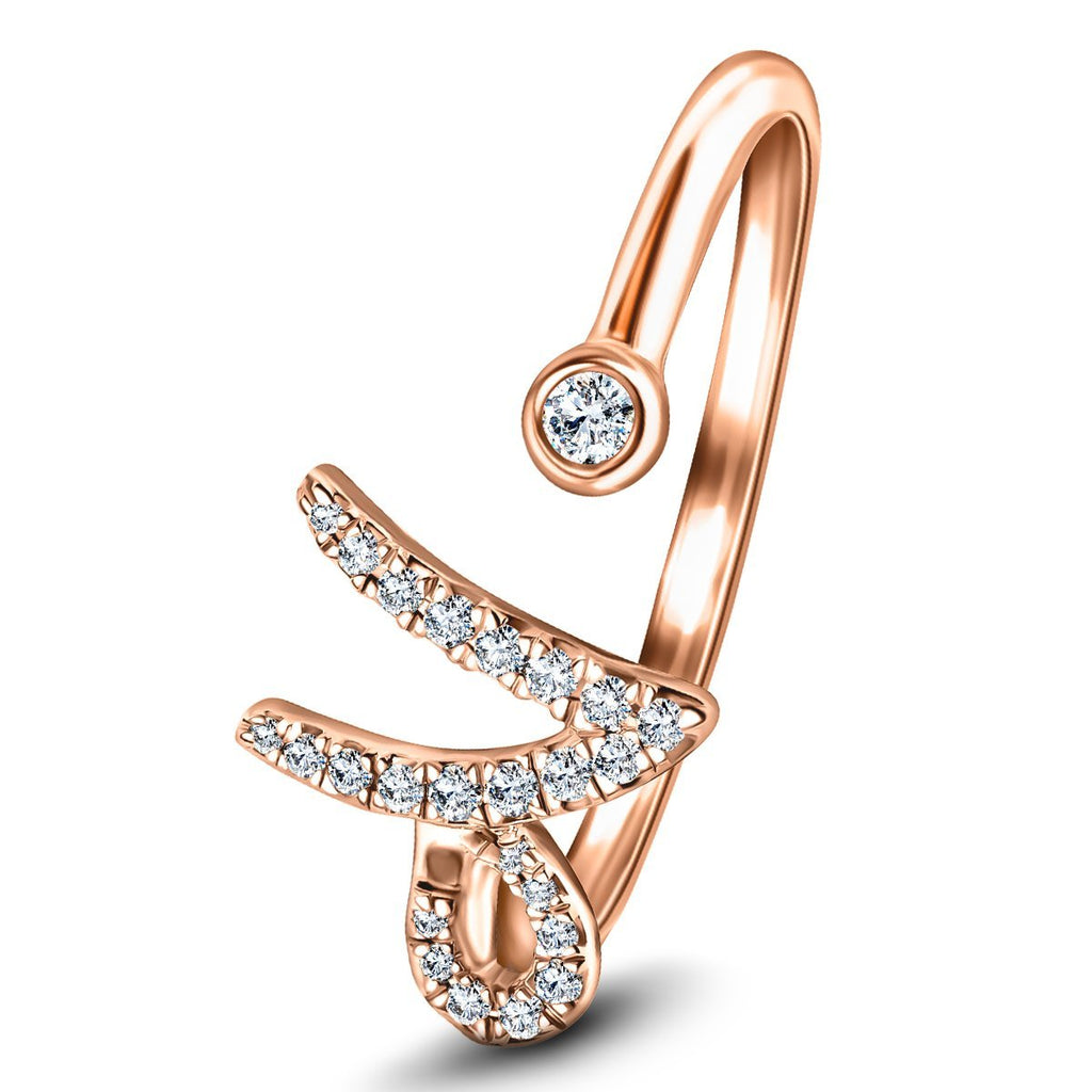 Fancy Diamond Initial 'N' Ring 0.11ct G/SI Quality in 9k Rose Gold - All Diamond