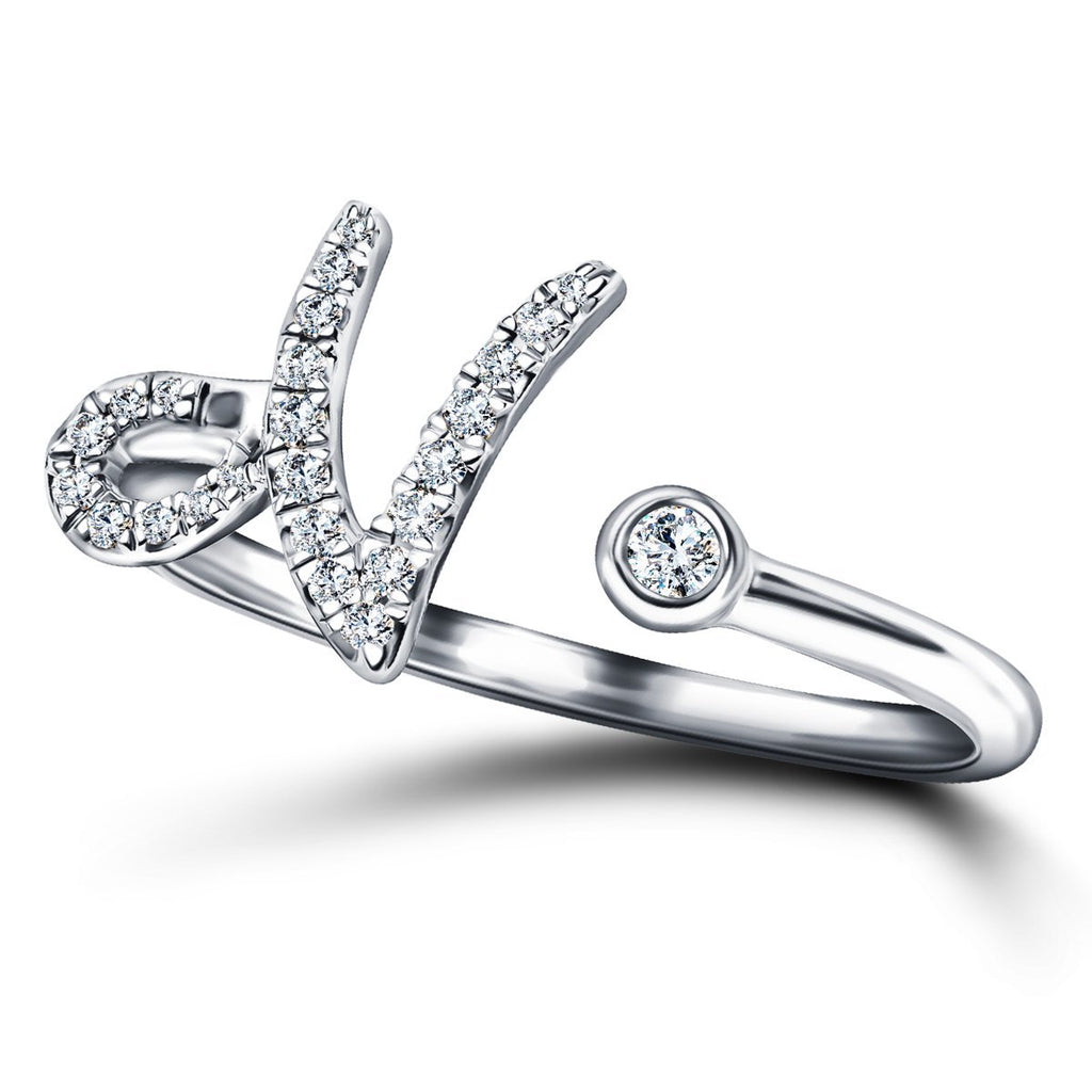 Fancy Diamond Initial 'N' Ring 0.11ct G/SI Quality in 9k White Gold - All Diamond