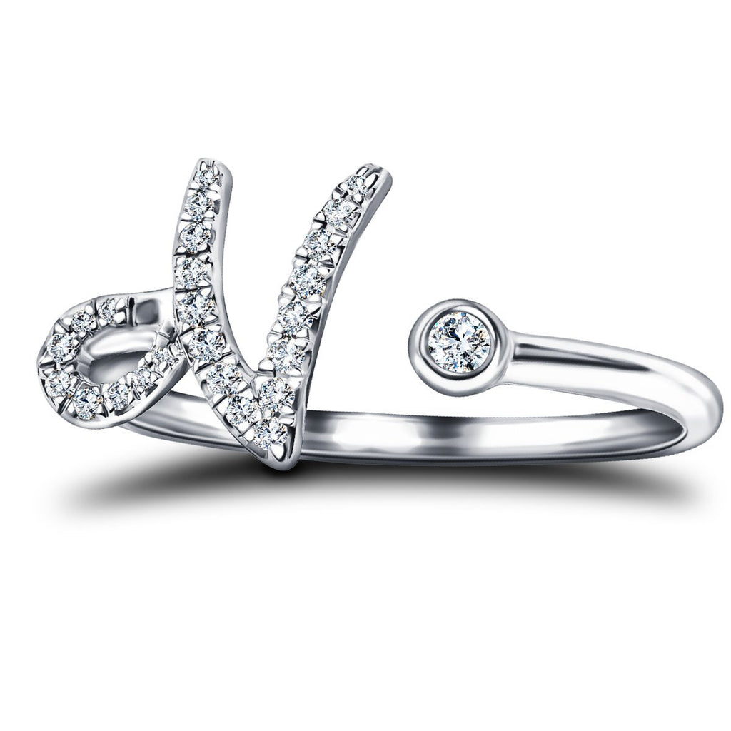 Fancy Diamond Initial 'N' Ring 0.11ct G/SI Quality in 9k White Gold - All Diamond