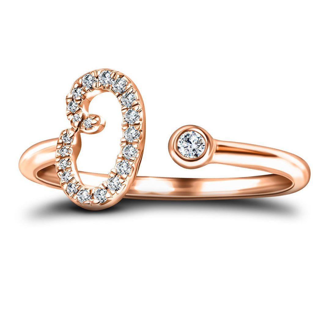 Fancy Diamond Initial 'O' Ring 0.11ct G/SI Quality in 9k Rose Gold - All Diamond