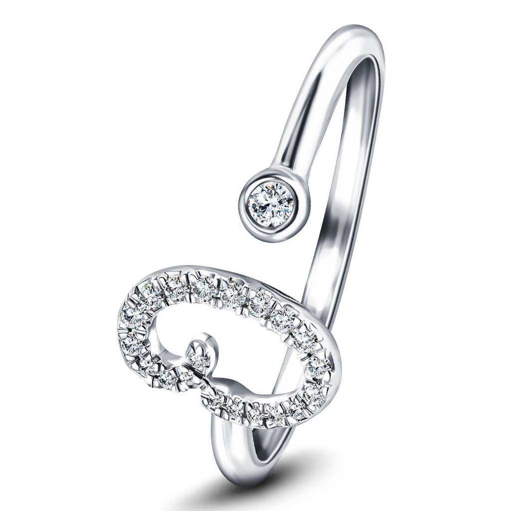 Fancy Diamond Initial 'O' Ring 0.11ct G/SI Quality in 9k White Gold - All Diamond
