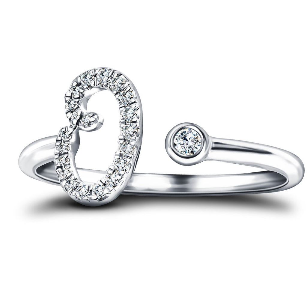 Fancy Diamond Initial 'O' Ring 0.11ct G/SI Quality in 9k White Gold - All Diamond