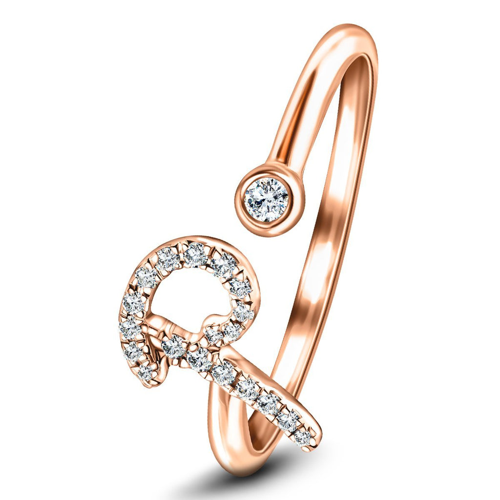 Fancy Diamond Initial 'P' Ring 0.10ct G/SI Quality in 9k Rose Gold - All Diamond