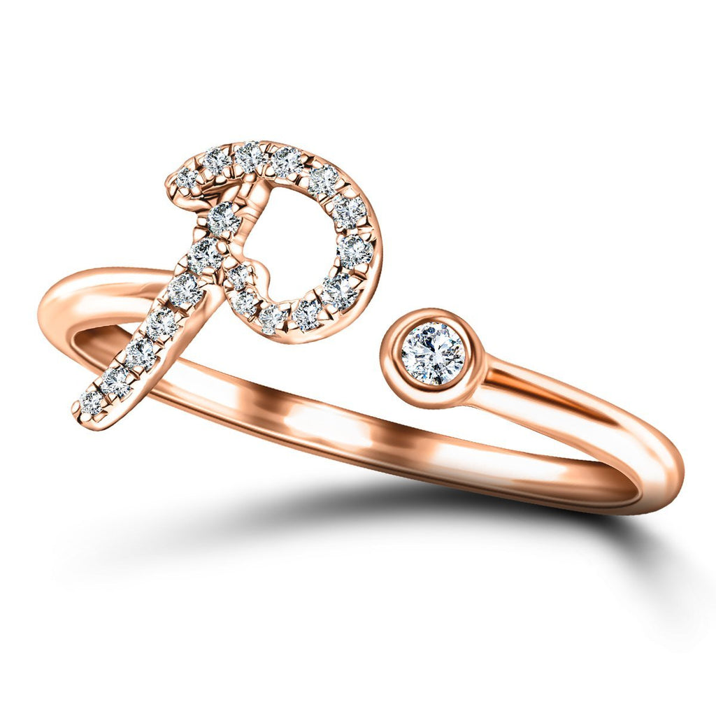 Fancy Diamond Initial 'P' Ring 0.10ct G/SI Quality in 9k Rose Gold - All Diamond