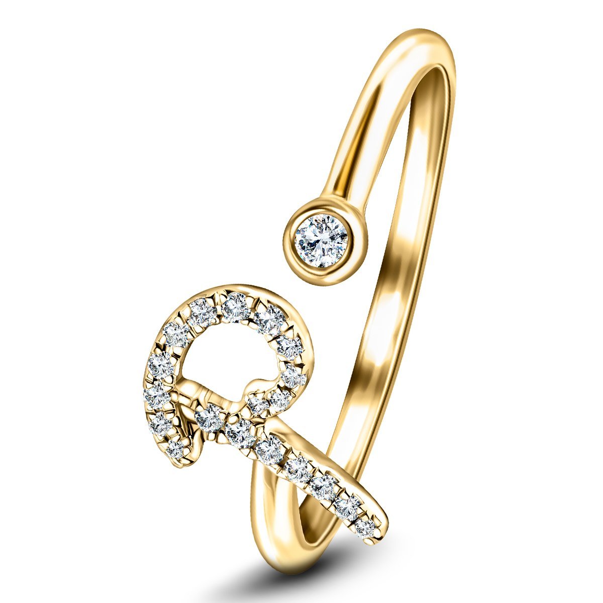 Fancy Diamond Initial 'P' Ring 0.10ct G/SI Quality in 9k Yellow Gold - All Diamond