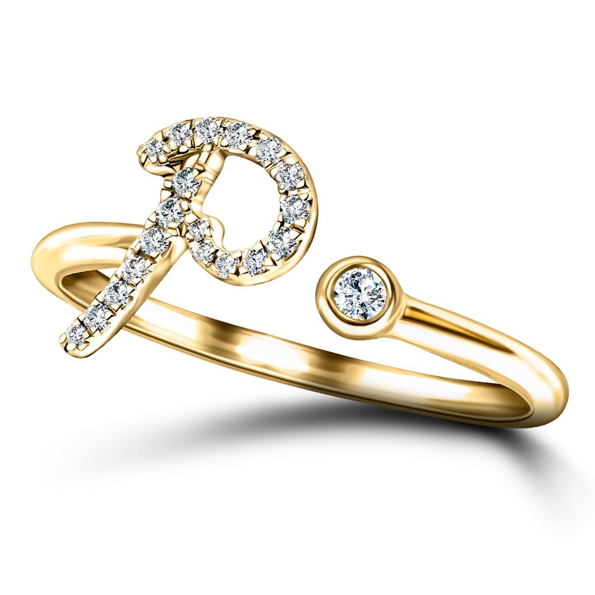 Fancy Diamond Initial 'P' Ring 0.10ct G/SI Quality in 9k Yellow Gold - All Diamond