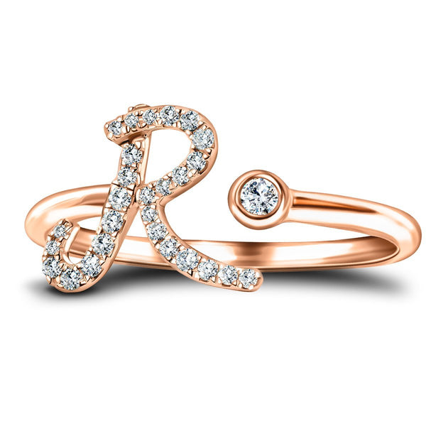 Fancy Diamond Initial 'R' Ring G/SI Quality in 9k Rose Gold