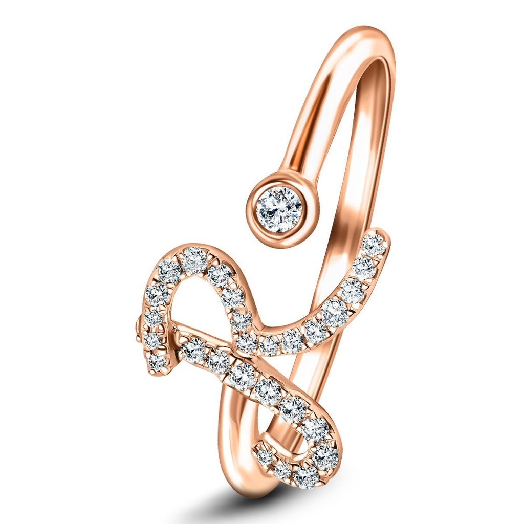 Fancy Diamond Initial 'R' Ring 0.11ct G/SI Quality in 9k Rose Gold - All Diamond