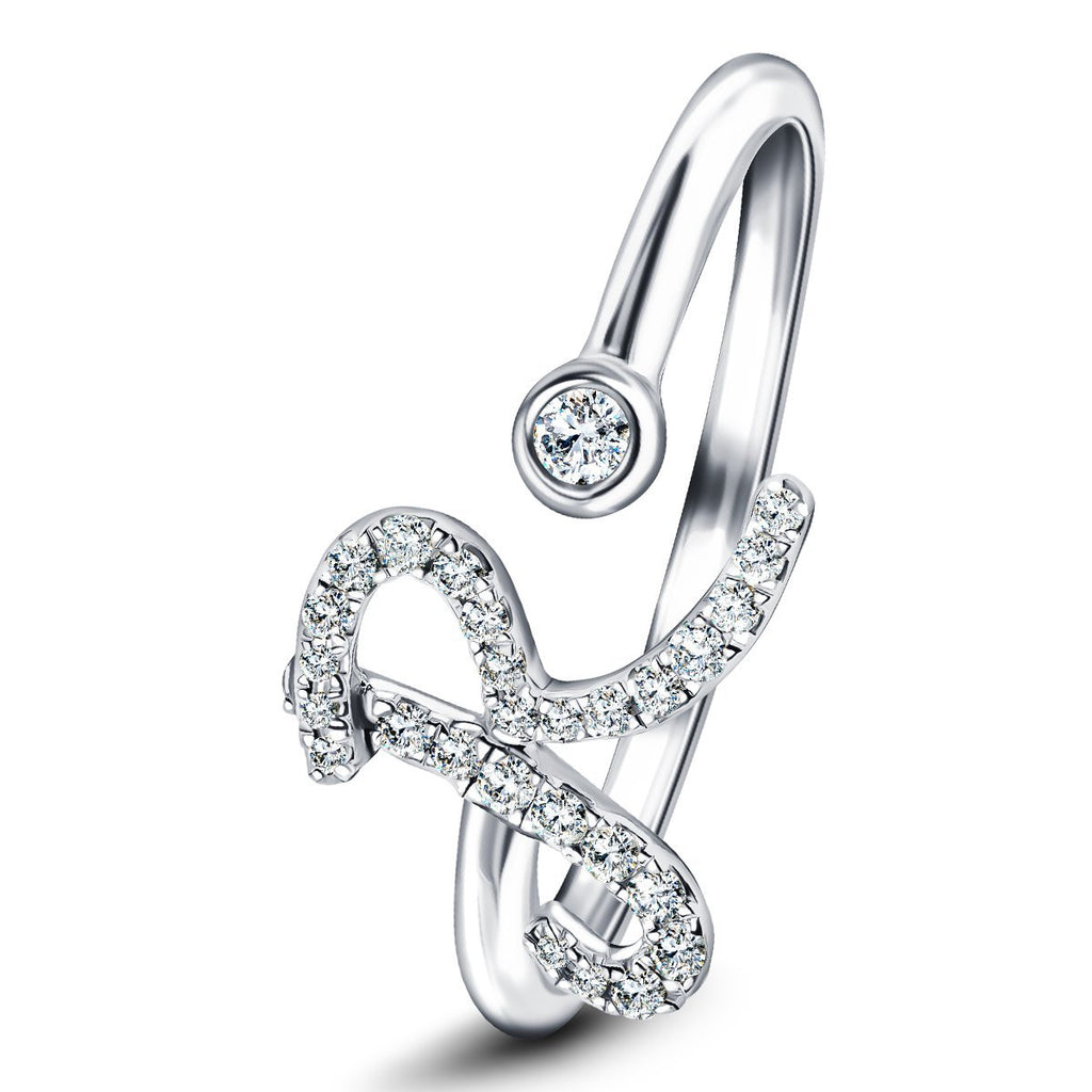 Fancy Diamond Initial 'R' Ring 0.11ct G/SI Quality in 9k White Gold - All Diamond