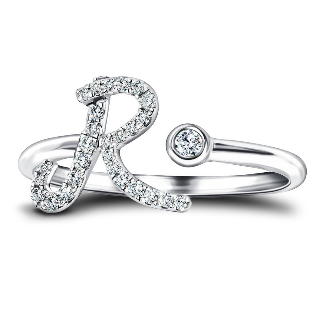 Fancy Diamond Initial 'R' Ring 0.11ct G/SI Quality in 9k White Gold - All Diamond