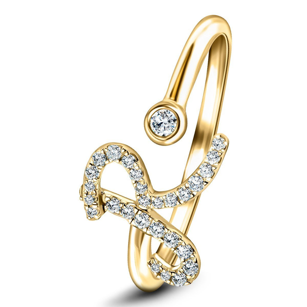 Fancy Diamond Initial 'R' Ring 0.11ct G/SI Quality in 9k Yellow Gold - All Diamond