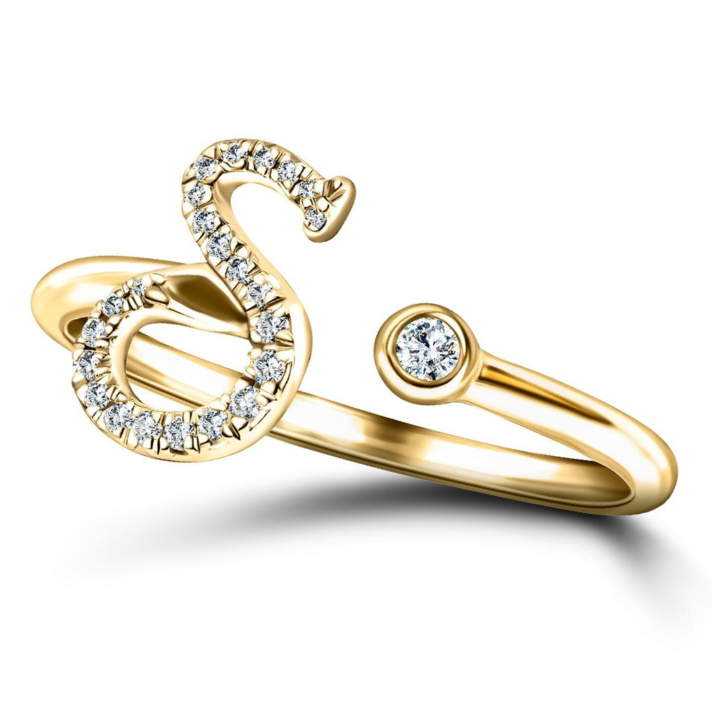 Fancy Diamond Initial 'S' Ring 0.10ct G/SI Quality in 9k Yellow Gold - All Diamond