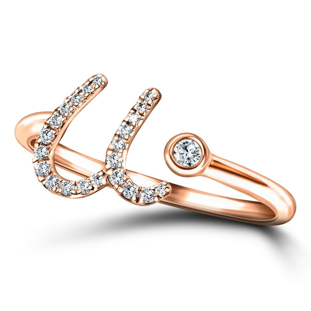 Fancy Diamond Initial 'U' Ring 0.10ct G/SI Quality in 9k Rose Gold - All Diamond