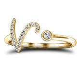 Fancy Diamond Initial 'V' Ring 0.11ct G/SI Quality in 9k Yellow Gold - All Diamond