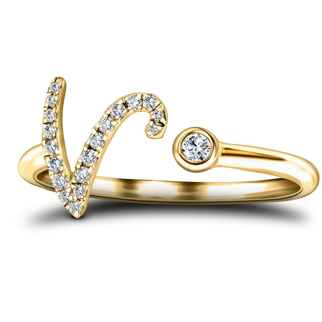 Fancy Diamond Initial 'V' Ring 0.11ct G/SI Quality in 9k Yellow Gold - All Diamond