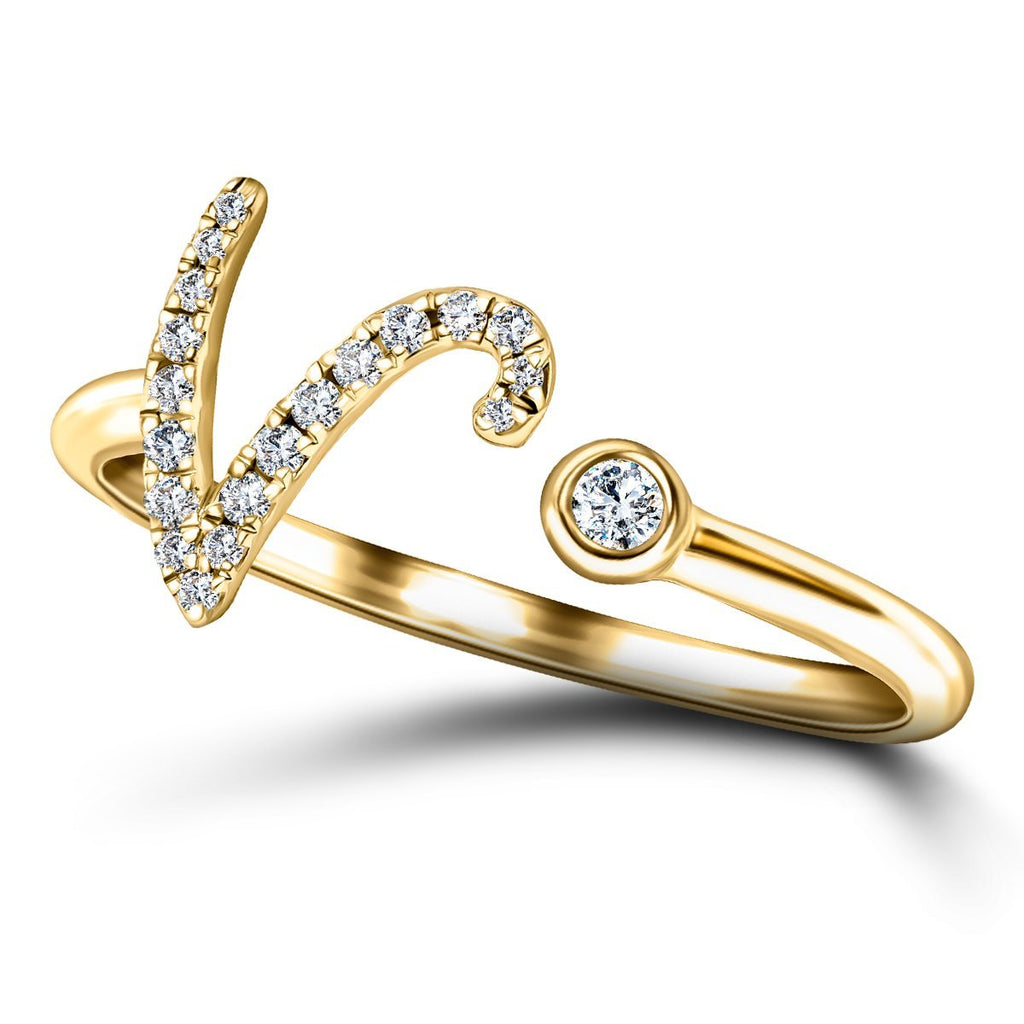 Fancy Diamond Initial 'V' Ring 0.11ct G/SI Quality in 9k Yellow Gold - All Diamond