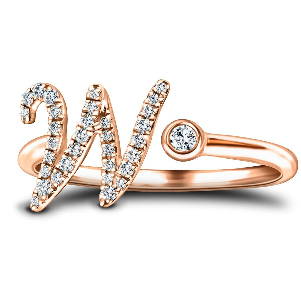 Fancy Diamond Initial 'W' Ring 0.14ct G/SI Quality in 9k Rose Gold - All Diamond