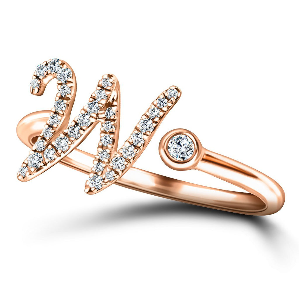 Fancy Diamond Initial 'W' Ring 0.14ct G/SI Quality in 9k Rose Gold - All Diamond