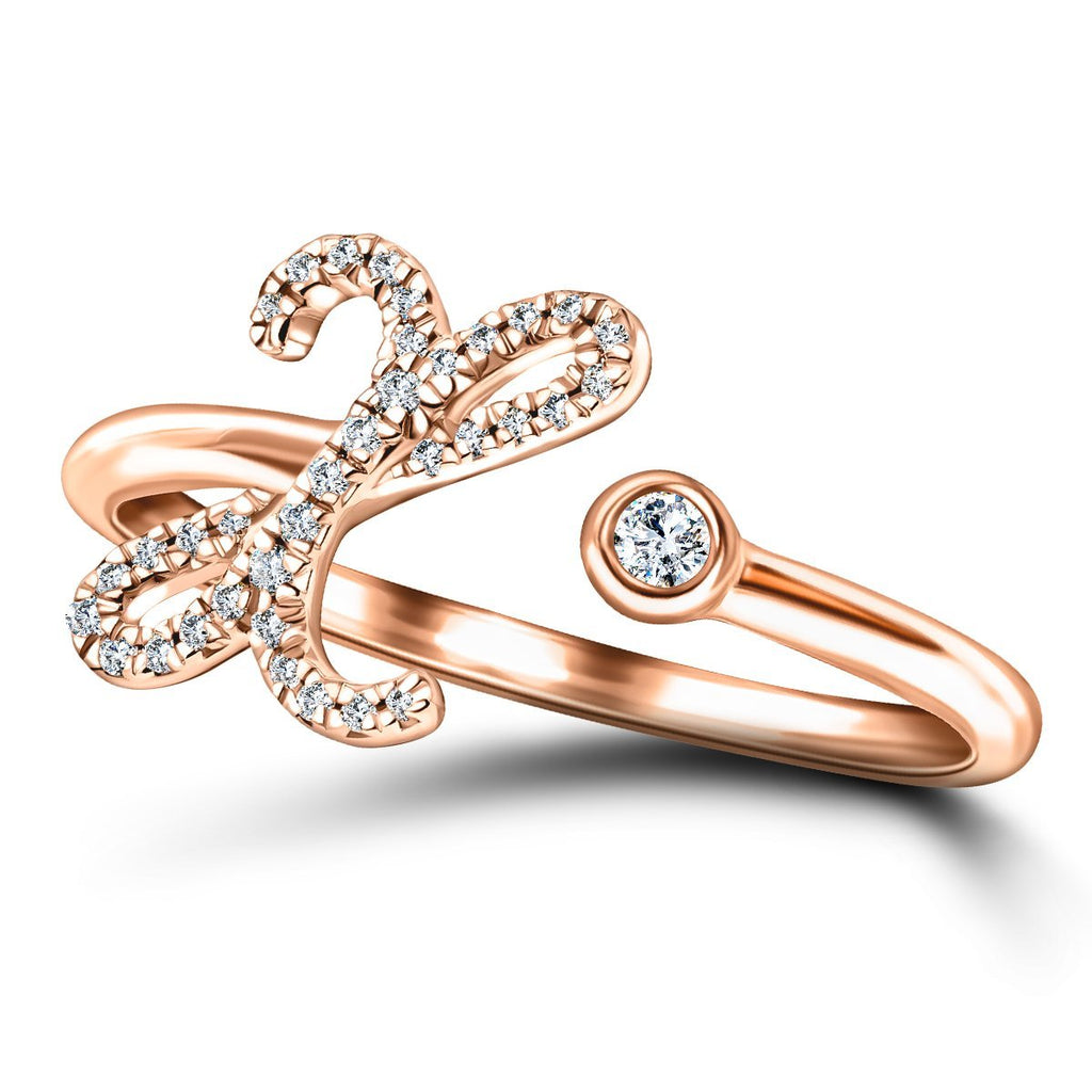 Fancy Diamond Initial 'X' Ring 0.10ct G/SI Quality in 9k Rose Gold - All Diamond