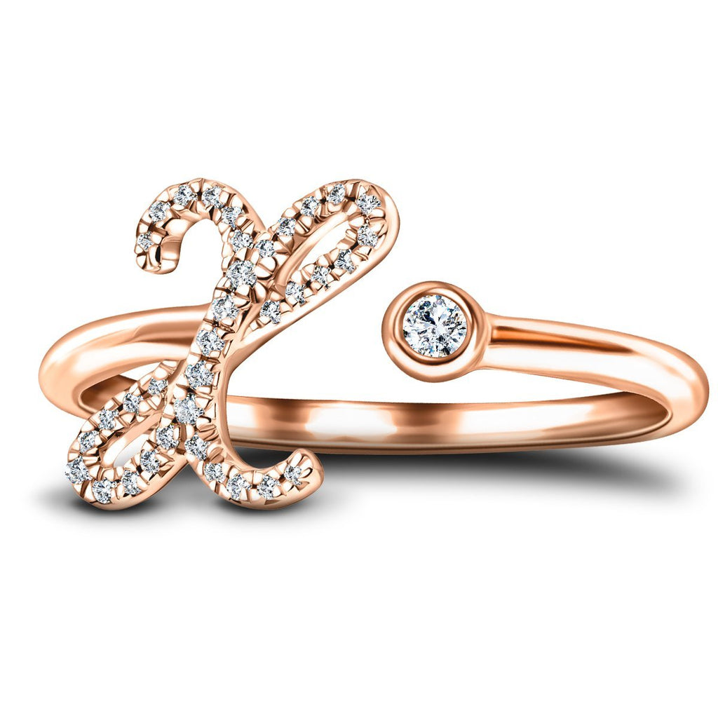 Fancy Diamond Initial 'X' Ring 0.10ct G/SI Quality in 9k Rose Gold - All Diamond