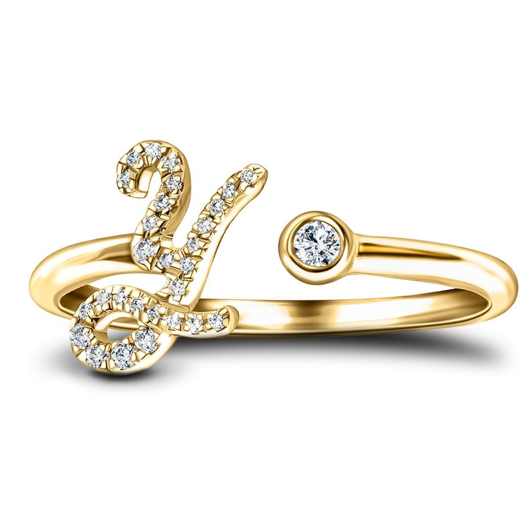 Fancy Diamond Initial 'Y' Ring 0.12ct G/SI Quality in 9k Yellow Gold - All Diamond