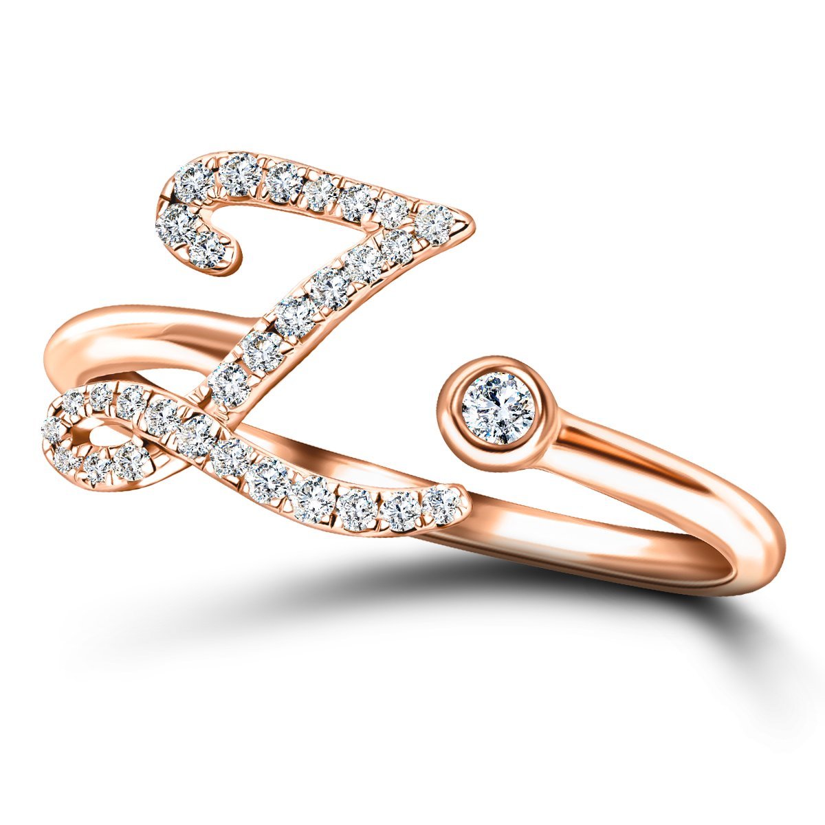 Fancy Diamond Initial 'Z' Ring 0.16ct G/SI Quality in 9k Rose Gold - All Diamond