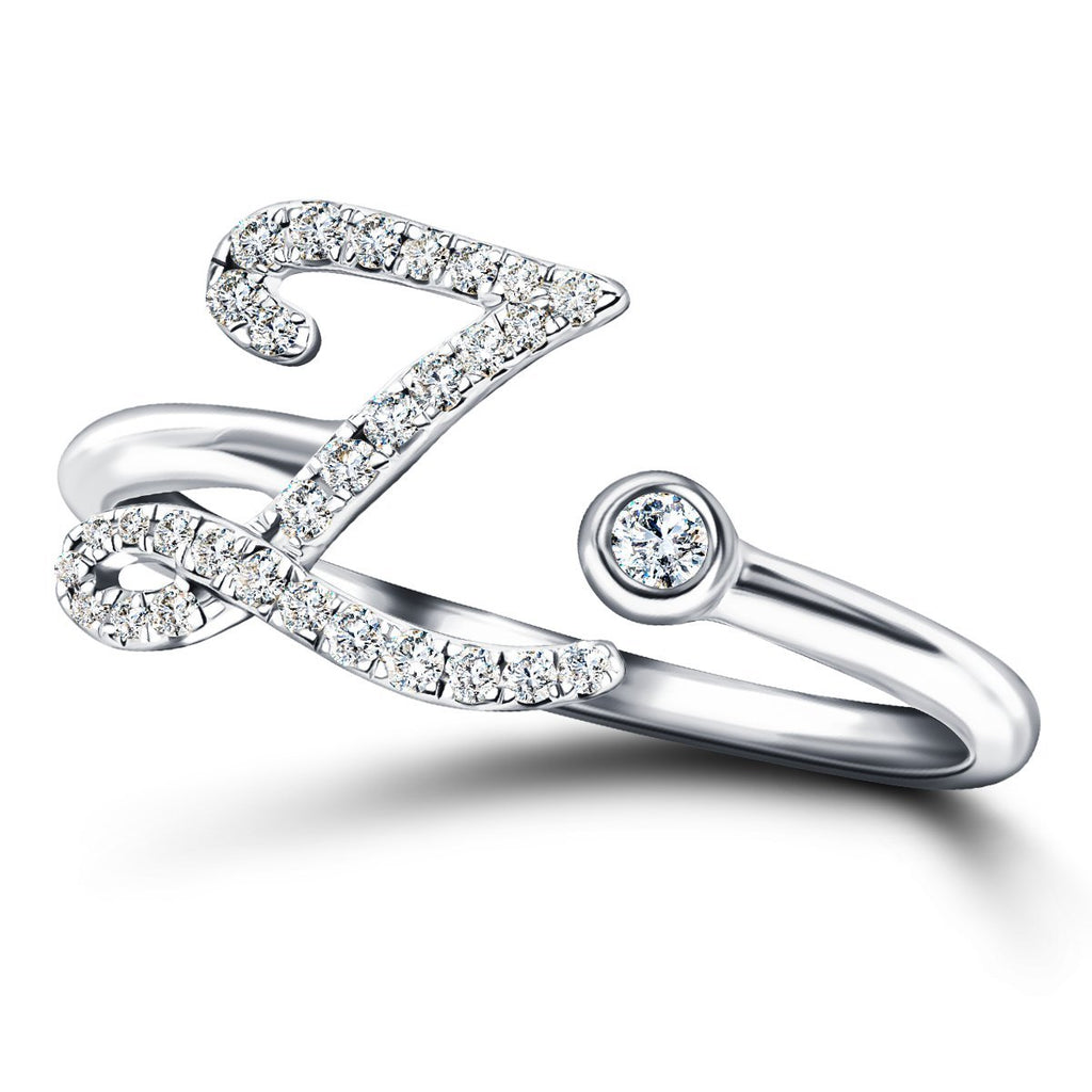 Fancy Diamond Initial 'Z' Ring 0.16ct G/SI Quality in 9k White Gold - All Diamond