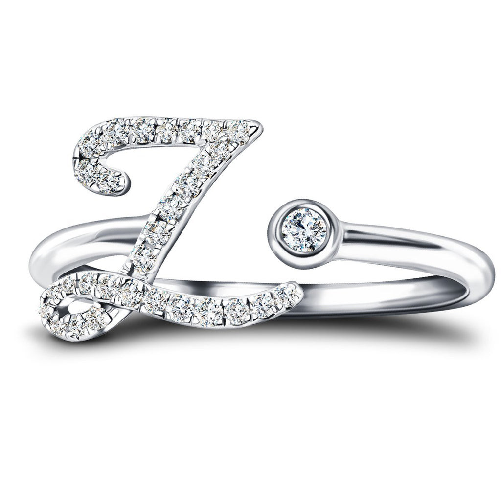 Fancy Diamond Initial 'Z' Ring 0.16ct G/SI Quality in 9k White Gold - All Diamond